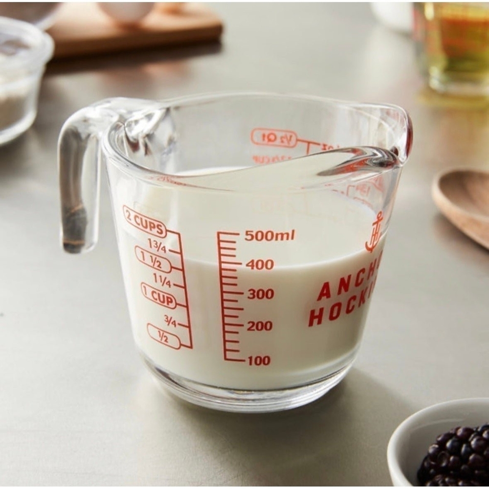 Anchor Hocking 2 Cup Glass Measuring Cup Vintage Red Lettering 6.5" Clear NWOT